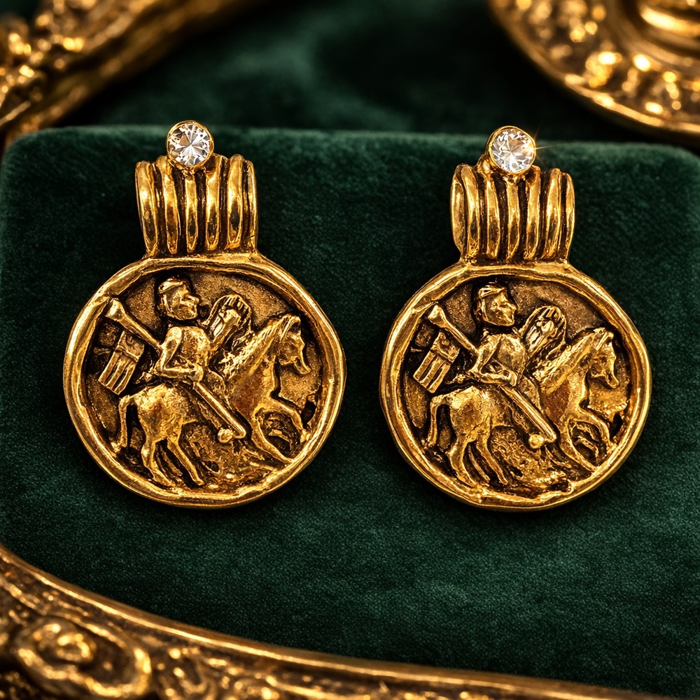 ⚜️ Vintage 1970’s St George Dragon Slayer Coin Earrings Clip-on